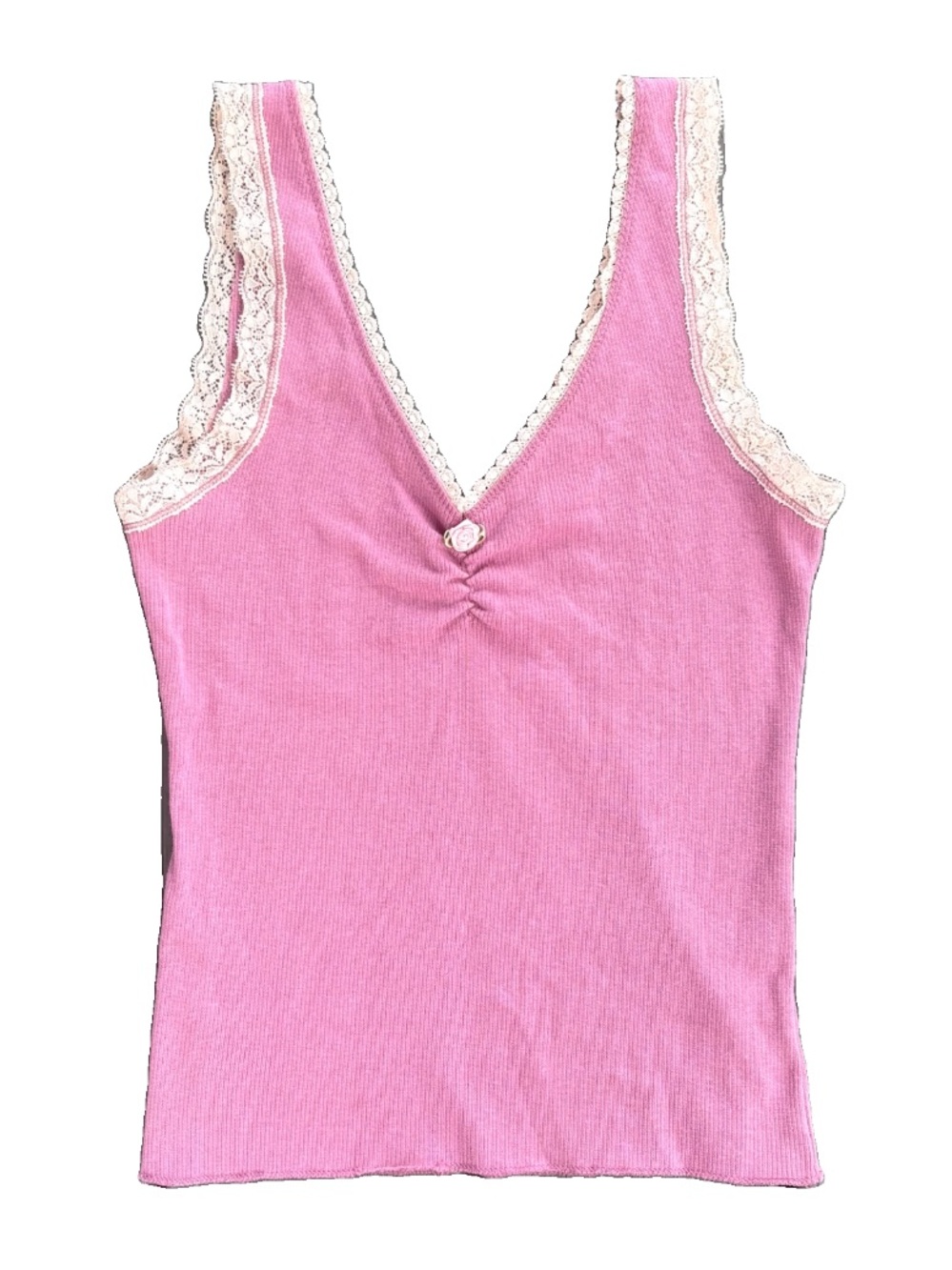 Vintage Y2K Pout Purple Lace Trim Ribbed Tank Top